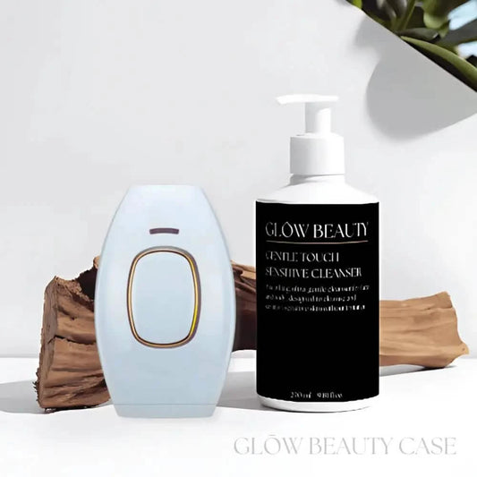 IPL hair removal device and sensitive cleanser for legs