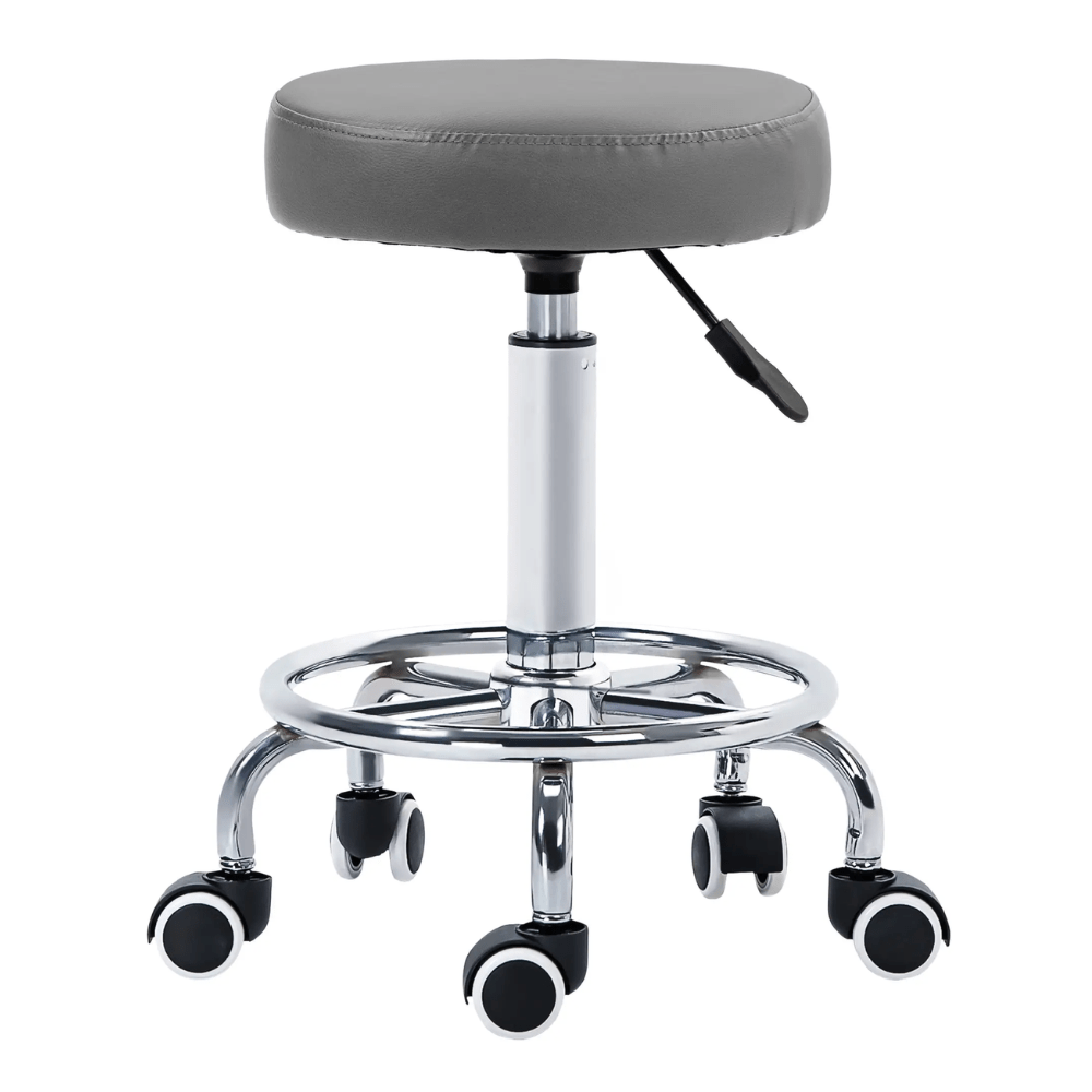 Professional Barber Stool On Wheels Light Grey Leather