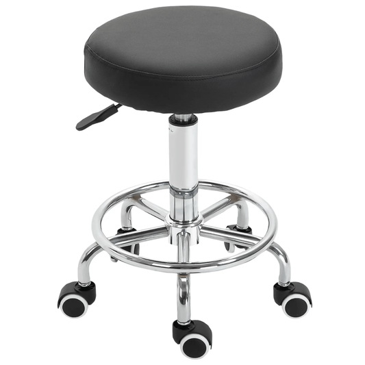 Professional Barber Stool On Wheels Black Leather