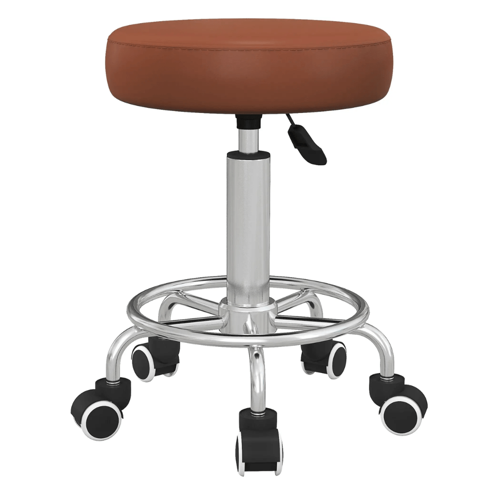 Professional Barber Stool On Wheels Tan Leather