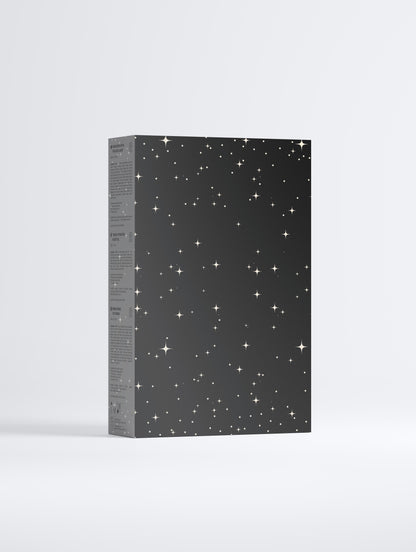 Black box with star patterns on a white background uk