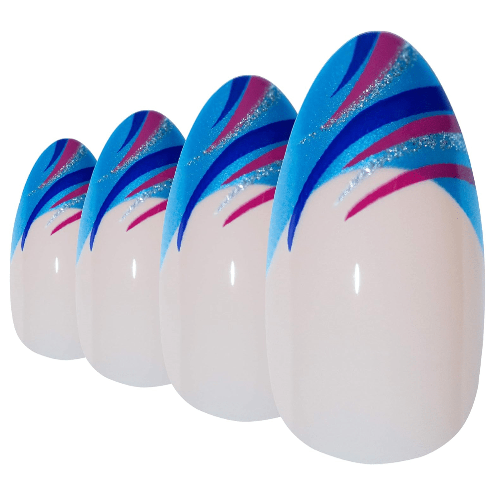 Glitter Blue & Pink Almond Stiletto False Nails