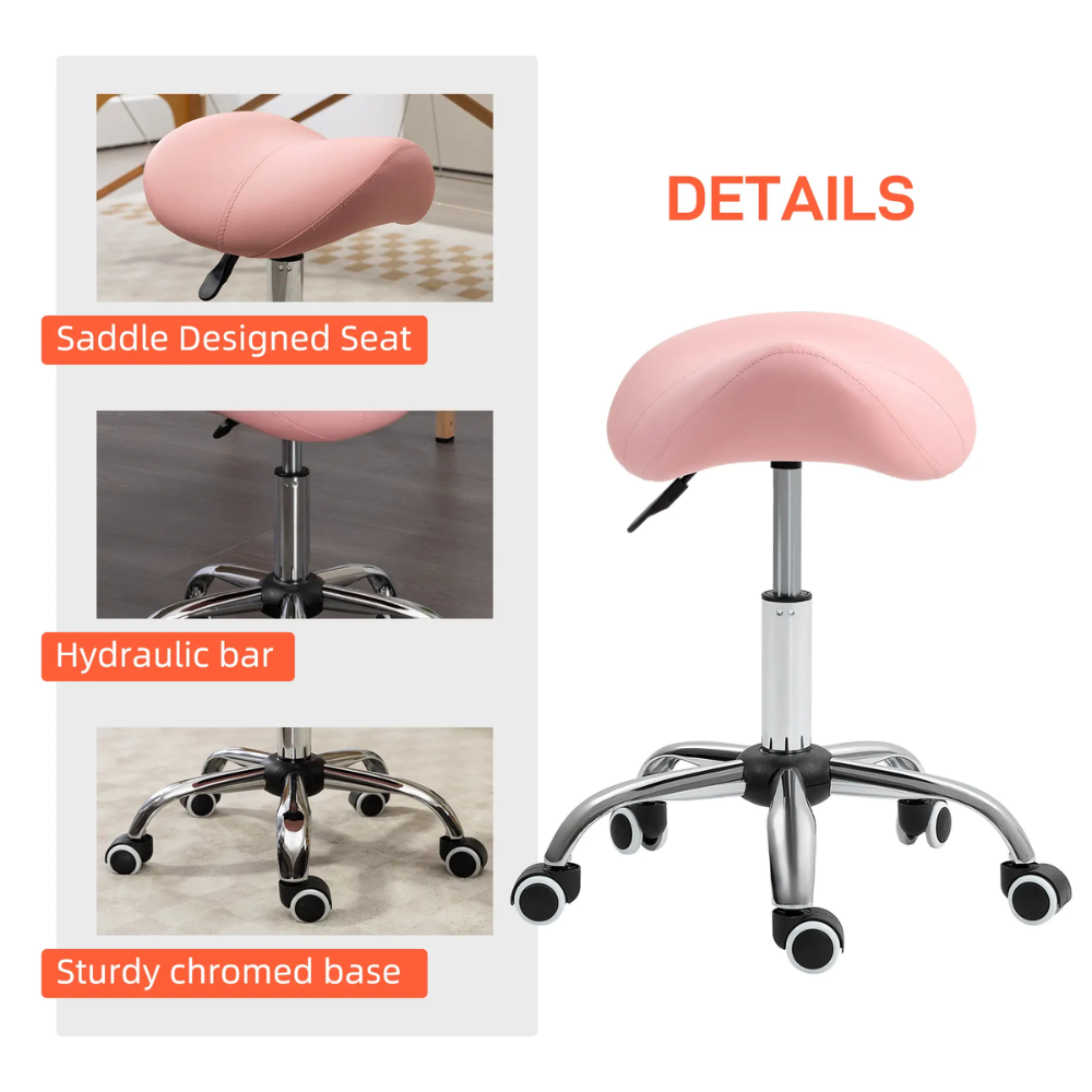 Adjustable Saddle Stool For Beauty Therapists In Pink