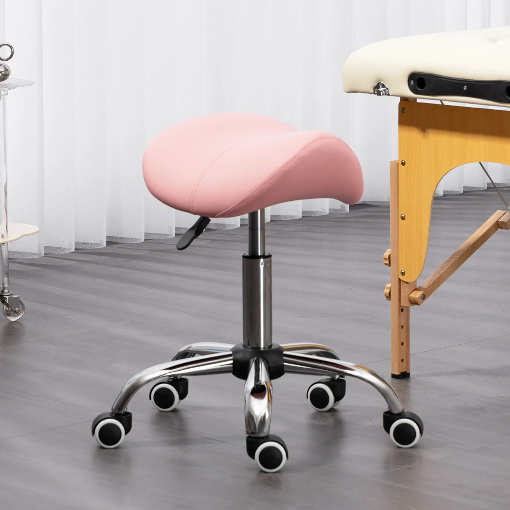 Adjustable Saddle Stool For Beauty Therapists In Pink