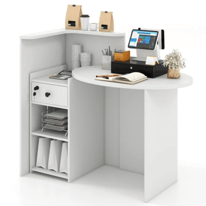 Reception Corner Desk For Beauty Salon In White