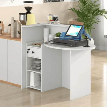 white reception desk