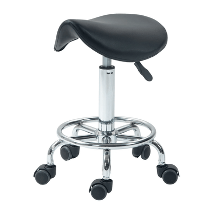 Professional Rolling Salon Saddle Stool On Wheels - Black