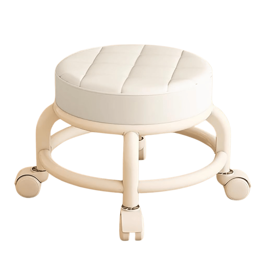 Low Rolling Beauty Salon Stool On Wheels In Cream