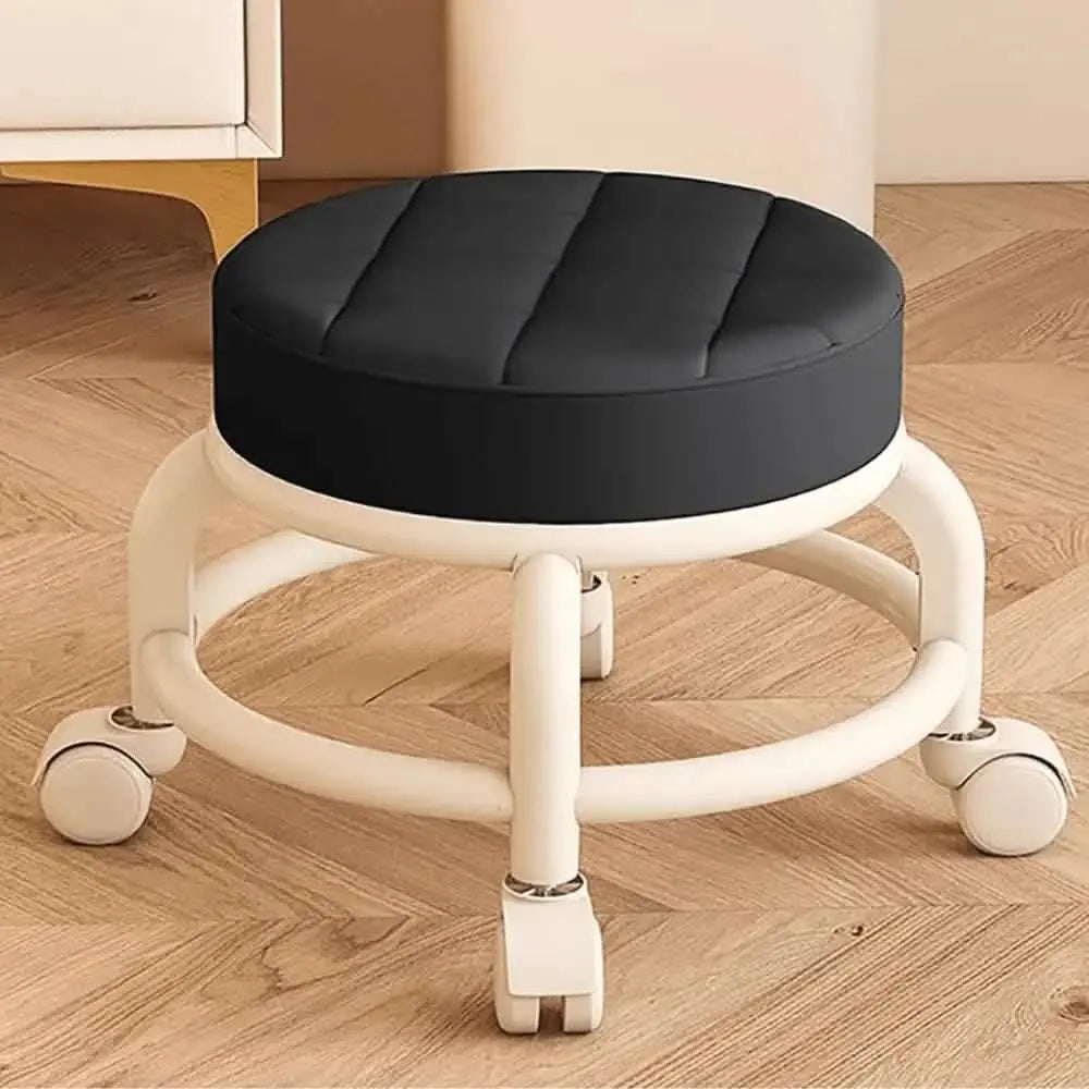Low Rolling Beauty Salon Stool On Wheels In Black
