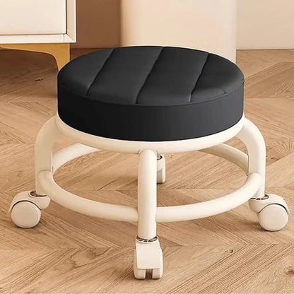 Low Rolling Beauty Salon Stool On Wheels In Black