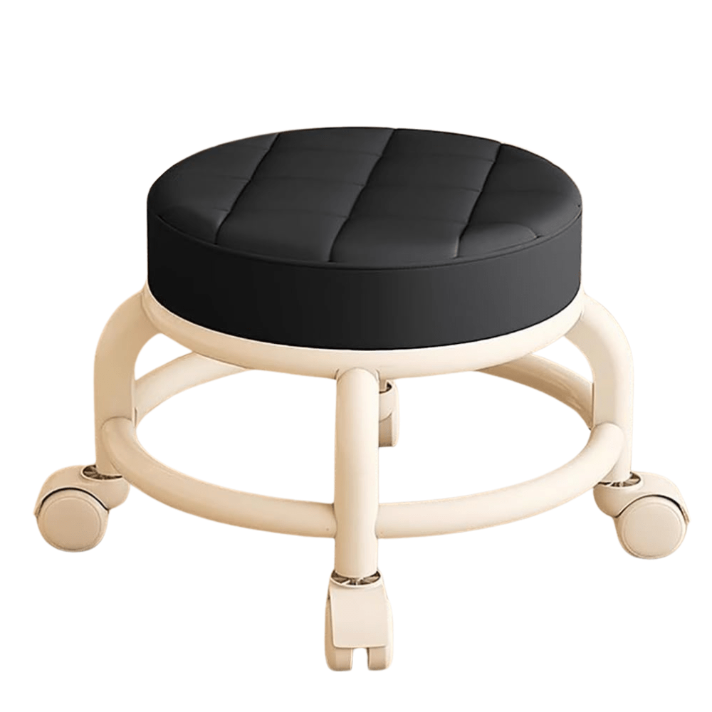 Low Rolling Beauty Salon Stool On Wheels In Black