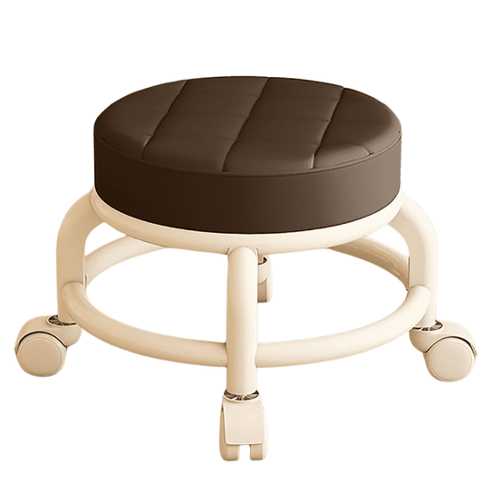 Low Rolling Beauty Salon Stool On Wheels In Brown