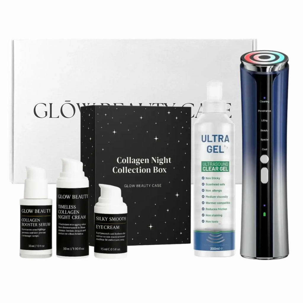 at home facial skin tightening device with collagen night routine set